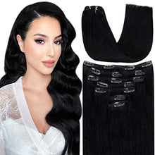 Load image into Gallery viewer, Hetto Clip in Hair Extensions Black Human Hair Seamless Clip on Human Hair Extensions Double Weft Clip on Hair Extensions Natural Black for Women 100g 18Inch #1