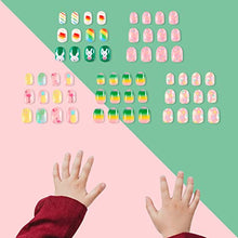 Load image into Gallery viewer, SIUSIO 120 Pcs 5 Pack Children Acrylic Fake Nails Press on Cute Pre-glue Full Cover Glitter Gradient Color Rainbow Short Kids Stick On False Nail Art Kits Set for Kids Little Girls -Colorful Summer