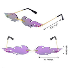 Load image into Gallery viewer, Haichen 2 Pairs Trendy Stylish Flame Sunglasses Rimless Color Mirrored Fire Flame Shape Glasses for Men Women (Black+Purple)