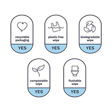 Load image into Gallery viewer, Pura Flushable Baby Wipes 100% Plastic Free, 99% Water, Suitable for Sensitive Skin & Eczema Prone Skin, Hypoallergenic. Biodegradable, Compostable, Vegan. 10 x 70 per pack, (700 Wet Wipes)
