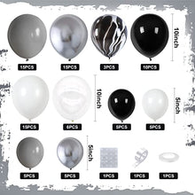 Load image into Gallery viewer, Grey Balloons Garland Kit, 87PCS Grey Metal Silver Balloon Garland Kit Balloons Arch Kit with Agate Black White Balloon Transparent Balloon for Birthday Decoration Wedding Baby Shower Party Supplies