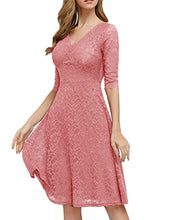 Load image into Gallery viewer, JASAMBAC Women Dresses for Special Occasions 3/4 Sleeve Lace Midi Dress for Wedding Guest Bridesmaid Dress Pink M