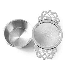 Load image into Gallery viewer, Tea Filter, Stainless Steel Tea Strainer with Bowl, Lace Double Handles Traditional Loose Leaf Tea Strainer Ultra Fine Mesh Tea Infuser (Silver)