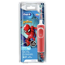 Load image into Gallery viewer, Oral-B Kids Electric Toothbrush, 1 Toothbrush Head, x4 Spiderman Stickers, 2 Modes with Kid-Friendly Sensitive Mode, For Ages 3+, 2 Pin UK Plug, Red