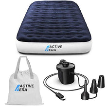 Load image into Gallery viewer, Active Era Luxury Camping Air Bed with USB Rechargeable Pump - Single Size Inflatable Air Mattress with Travel Bag, Portable Air Pump with USB Charging Cable and Foot Pump