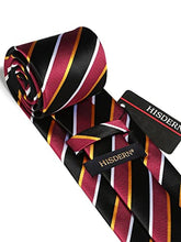 Load image into Gallery viewer, HISDERN Men's Tie Striped Ties Wedding Tie Red & Black Silk Necktie Pocket Square Set