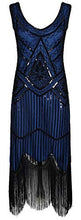 Load image into Gallery viewer, Ro Rox Great Gatsby 1920's Cocktail Party Sequin Tassel Flapper Dress (UK 14, Blue)