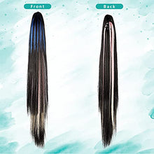 Load image into Gallery viewer, MEIRIYFA Claw on Ponytail Extension Clip in Hair Extensions Long Straight Pony Tail Synthetic Hairpieces for Women 19 Inch (Black Mix Pink Blue)