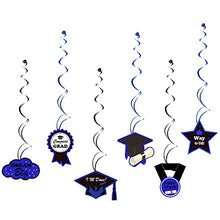 Load image into Gallery viewer, Zerodeco Graduation Decorations, Black and Blue Banner Paper Pompoms Fan Hanging Swirls Graduation Confetti Paper Garland Party Balloons for Grad Party Decoration Supplies