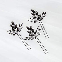 Load image into Gallery viewer, Kercisbeauty Wedding Black Crystal Hair Pins for Bride Bridal Bridesmaid Headpiece Prom Hair Accessory 3pcs