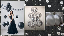 Load image into Gallery viewer, OXOSED Party Decorations - Happy Birthday Banner with Silver, Black, Silver Confetti Party Balloons – Complete Birthday Decorations Set for Men and Women - Happy Birthday Banner Black and Silver