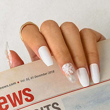 Load image into Gallery viewer, Sethexy Medium White Fake Nails Ballerina Glitter Stick on Nails Glossy Coffin False Nails Snow Nails with Glue 24Pcs Acrylic Art Press-on Nail Tips for Women and Girls