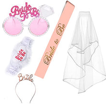 Load image into Gallery viewer, Bride to Be Sash Set,5 Pack Hen Party lovely Veil, Bride Headband Tiara, Garters for Brides,Sunglasses,Great for little Hen do Surprise,Bridal Shower, Bachelorette Party,Wedding,Gifts