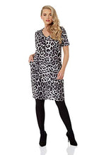 Load image into Gallery viewer, Roman Originals Women Animal Print Dress with Pockets Ladies Leopard Tunic Shift Jersey Stretchy Slouch Office Smock Smart Loose Cocoon Oversized Fit Party Casual V Neck UK - Grey - Size 12