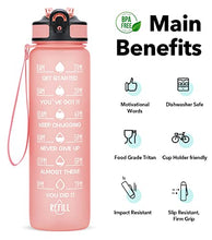 Load image into Gallery viewer, MEITAGIE 1 litre Motivational Fitness Sport Water Bottle with Straw & Time Maker, Leak-proof, BPA-free, Tritan, Toxin Free Plastic Drink Bottle Design for Girls, Boy, Cycling, School & Office