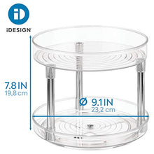 Load image into Gallery viewer, iDesign 56600 Rack with 2 Tiers, Small Plastic Cupboard Storage Condiments, Rotating Spice Jars Holder for Kitchen and Pantry, Clear, 23 cm