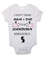 Load image into Gallery viewer, Little Ratbag Unisex Baby Bodysuit Vest - 100% Cotton Funny 3-6 Months Baby Clothes - Short Sleeves Boy & Girl Baby Grows Clothing Suit -"Mum + Dad Took Lockdown" - White, 3-6 Months