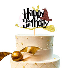 Load image into Gallery viewer, Blumomon 1Pc Glitter Black Magical Wizard Inspired Cake Topper Happy Birthday Cake Topper Pick for Magic Theme Party Supplies