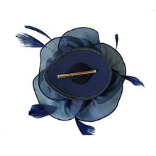 Load image into Gallery viewer, Fascinator Hat Feather Mesh Net Veil Party Hat Ascot Hats Flower Derby Hat with Clip and Hairband for Women (G1-DARKBLUE)(Size:L)