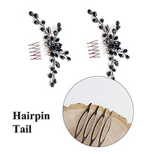 Load image into Gallery viewer, 2 Pcs Black Teardrop Small Hair Comb Women Rhinestone Hair Piece Bridal Hair Clip for Her Party Headpiece
