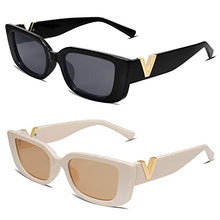 Load image into Gallery viewer, Allarallvr Rectangle Cat Eye Thin Sunglasses for round faces for Women 90s Retro Trendy Y2K Aesthetic Vintage Square Small Shades AR82037(Black+Beige)