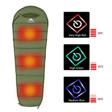 Load image into Gallery viewer, Agemore Mummy Sleeping Bag with Graphite heating plate, Compression Sack for 3-4 Season Lightweight, Water Resistant & Warm for Camping, Hiking, Traveling and Outdoors(Power bank NOT included)