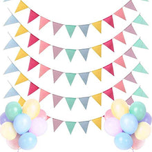 Load image into Gallery viewer, DYFFLE 60 Flags 67ft Bunting Flags, Imitated Linen Bunting Outdoor Waterproof, Festival Bunting with 18 Macarons Balloons, Garden Bunting for Home, Birthday, Party Garden Decoration (5 Bunting Banner)