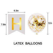 Load image into Gallery viewer, Meowoo Happy Birthday Banner Birthday Bunting with 5 Gold Confetti Latex Balloons Perfect for Birthday Party Decorations - White
