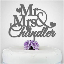 Load image into Gallery viewer, PERSONALISED Wedding/Anniversary Cake Topper Decoration - Personalise with ANY SURNAME - MR & MRS - Food Safe Acrylic Cake Decoration - Made from Strong Acrylic - Different Colours