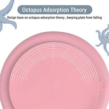 Load image into Gallery viewer, New bpa Free Silicone Feeding Set by MONKA - Suction Bowl - Divided Plate - Bamboo Spoon and Fork - Adjustable bib - for Babies and Toddlers - Easy Wipe Clean… (Pink)