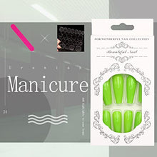 Load image into Gallery viewer, Uranian Coffin Long Press on Green Nails Solid Ballerina Fake Nails Pure Glossy Full Cover False Nails Artificial Arylic Accessories for Women and Girls(24pcs) (C-Light Green)
