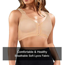 Load image into Gallery viewer, BRABIC Women Post-Surgical Sports Support Bra Front Closure with Adjustable Straps Wirefree Racerback, Beige 1, M