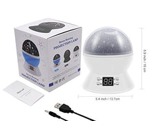 Load image into Gallery viewer, Star Night Light, SCOPOW Rotating Night Light Projector with LED Timer Auto-Off Romantic Star Sky Lighting Lamp Nursery Gift Toys for Boy Girl Kids Children Bedroom(White)