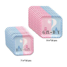 Load image into Gallery viewer, Amycute Gender Reveal Party Supplies for 16 Guests, Baby Shower Plates Cups Napkins Boy or Girl Party Tableware Set