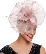 Load image into Gallery viewer, Z&X Large Sinamay Fascinator Floral Feather Derby Pillbox Hat with Headband Clip (#007 Nude-Pink)