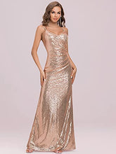 Load image into Gallery viewer, Ever-Pretty Women's Fashion Spaghetti Straps Floor Length Sequins Mermaid Long Evening Party Dresses Rose Gold 12UK