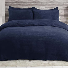 Load image into Gallery viewer, Sleepdown Teddy Fleece Navy Thermal Warm Cosy Super Soft Duvet Cover Quilt Bedding Set with Pillowcases - King (220cm x 230cm)