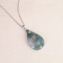 Load image into Gallery viewer, COAI 925 Sterling Silver Chain Teardrop Moss Agate Stone Pendant Necklace for Women