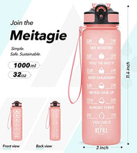 Load image into Gallery viewer, MEITAGIE 1 litre Motivational Fitness Sport Water Bottle with Straw & Time Maker, Leak-proof, BPA-free, Tritan, Toxin Free Plastic Drink Bottle Design for Girls, Boy, Cycling, School & Office