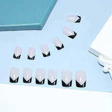 Load image into Gallery viewer, Sttiafay Glossy Black V Edge False Nails Short Square Ballerina French Gradient White False Nails Acrylic Full Cover Press on Nails for Nail Art DIY Decoration Women Girls (24Pcs)