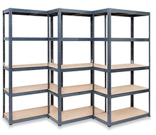 Load image into Gallery viewer, Pack of 3 Extra Deep STORALEX® Garage Shelving Racking Units – UK’s Bestselling Garage Storage Shelves - 600mm Deep Version - 200kg Per Shelf (Evenly Distributed) - 5 Tier Shelf Unit - Metal & MDF Boltless Assembly System
