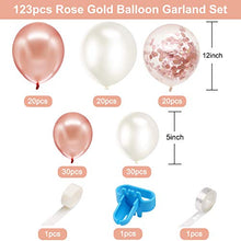 Load image into Gallery viewer, Rorchio 123pcs Rose Gold Balloon Arch Garland Kit with Rose Gold Latex Balloons Confetti Balloons and Mini White Balloons, Balloon Tie and Balloon Tape for Birthday Wedding Baby Shower Party Supplies