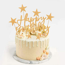 Load image into Gallery viewer, iZoeL 2 Sets Gold Cake Decoration Gold Cake Topper Happy Birthday Banner Confetti Balloon Stars Heart Cake Topper for Man Boys Women Girls Gold Theme Birthday Party Decor Hen Party(Gold)