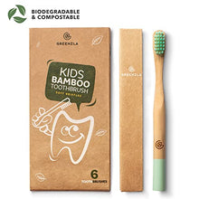 Load image into Gallery viewer, Greenzla Kids Bamboo Toothbrushes (6 Pack) | BPA Free Soft Bristles Toothbrushes | Eco-Friendly, Natural Bamboo Toothbrush Set | Biodegradable, Compostable & Organic Charcoal Wooden toothbrushes