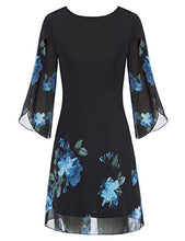 Load image into Gallery viewer, GRACE KARIN Women Formal Loose A Line Chiffon Dress for Wedding Guest 3/4 Sleeve Crew Neck Summer Dress Black with Blue Floral XL