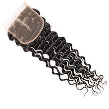 Load image into Gallery viewer, Brazilian 4x4 Deep Wave Closure,18 Inches 4x4 Free Part Lace Closure,Natural Black Brazilian Unprocessed Human Hair Extensions Natural Color