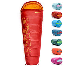 Load image into Gallery viewer, Sleeping Bag For Kids Camping Gear Travel Sleep Essential Insulated Warm Lightweight Traveling Hiking Indoor Outdoor All Season Spring Summer Fall YMER ((130+25) x60/40cm, Red/Orange)