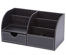 Load image into Gallery viewer, KINGFOM PU Leather Office Desk Organiser Tidy Pen Pencil Pots Stationery Storage Box Desk Accessories Black