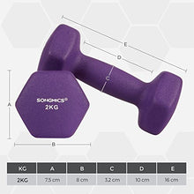 Load image into Gallery viewer, SONGMICS Women's SYL64PL Set of 2 Gym Dumbbells Vinyl in Various Weight and Colour Variations 2 x 2 kg, Purple, 16 x 7.5 cm