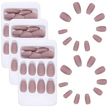 Load image into Gallery viewer, 72 Pieces Nude Pink Matte False Nails Full Cover Coffin Fake Nails Tips with Nail Glue, Nail Files, Wooden Sticks for Women Girls DIY Nails Favors